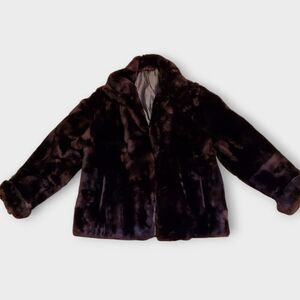 Vintage Mouton Lamb Fur‎ Jacket Womens Large Dark Brown Coat